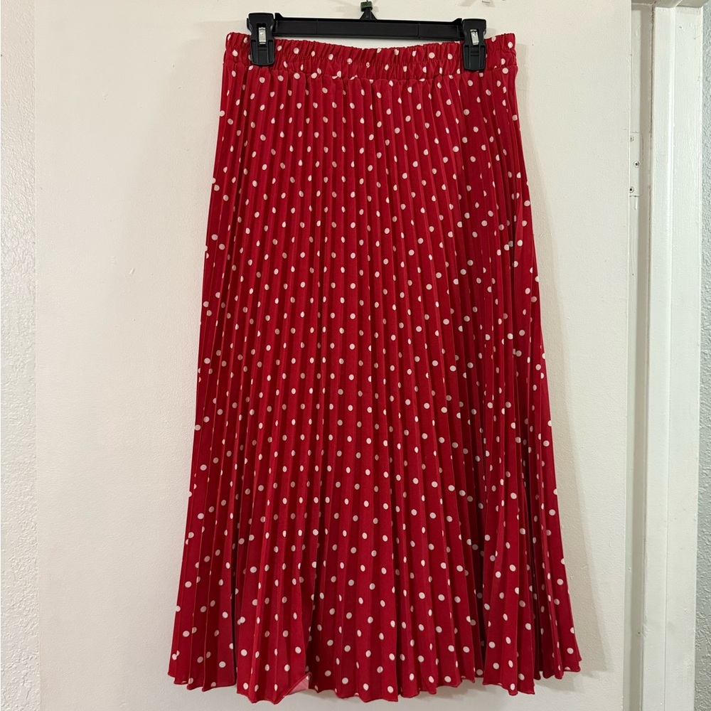 WD.NY Red Pleated Polka Dot Skirt